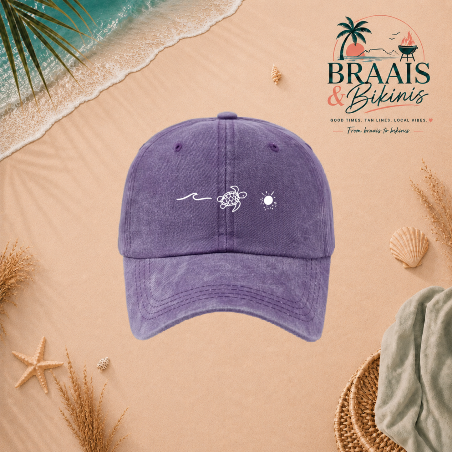 Wave & Turtle Washed Cap