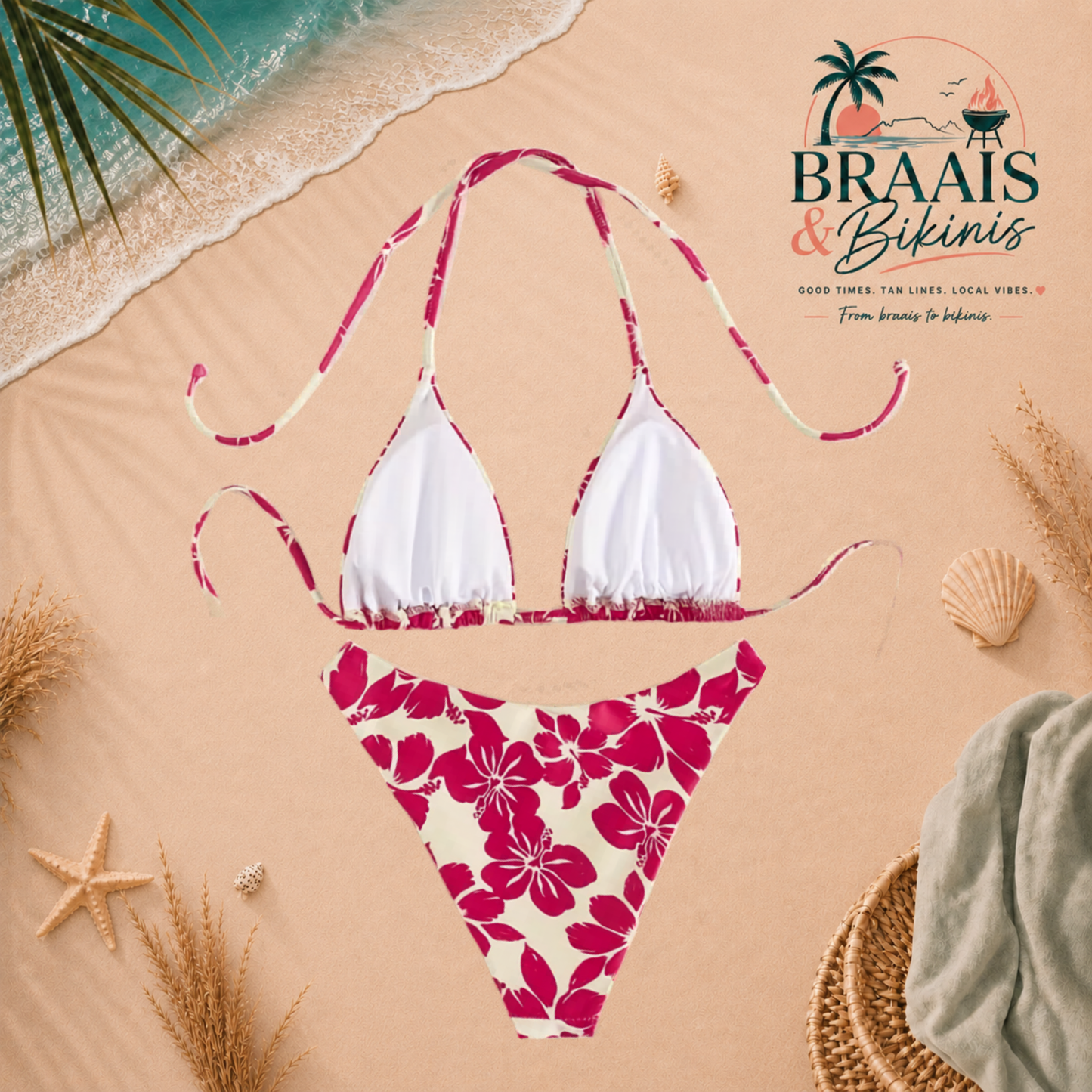 Floral Lace-Up High Cut Bikini Set
