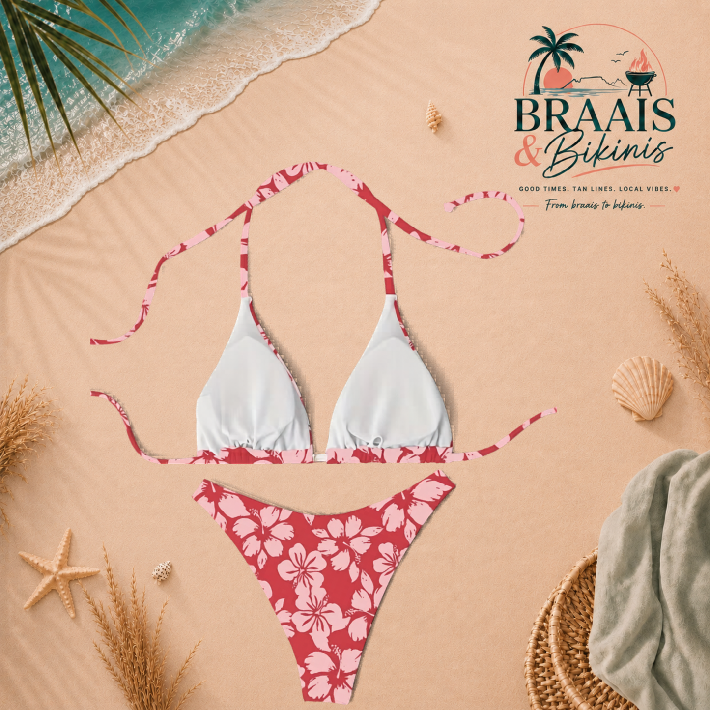 Floral Lace-Up High Cut Bikini Set