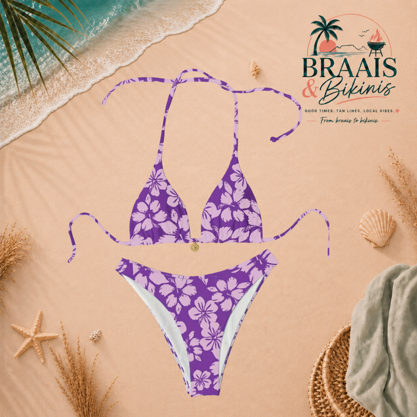 Floral Lace-Up High Cut Bikini Set