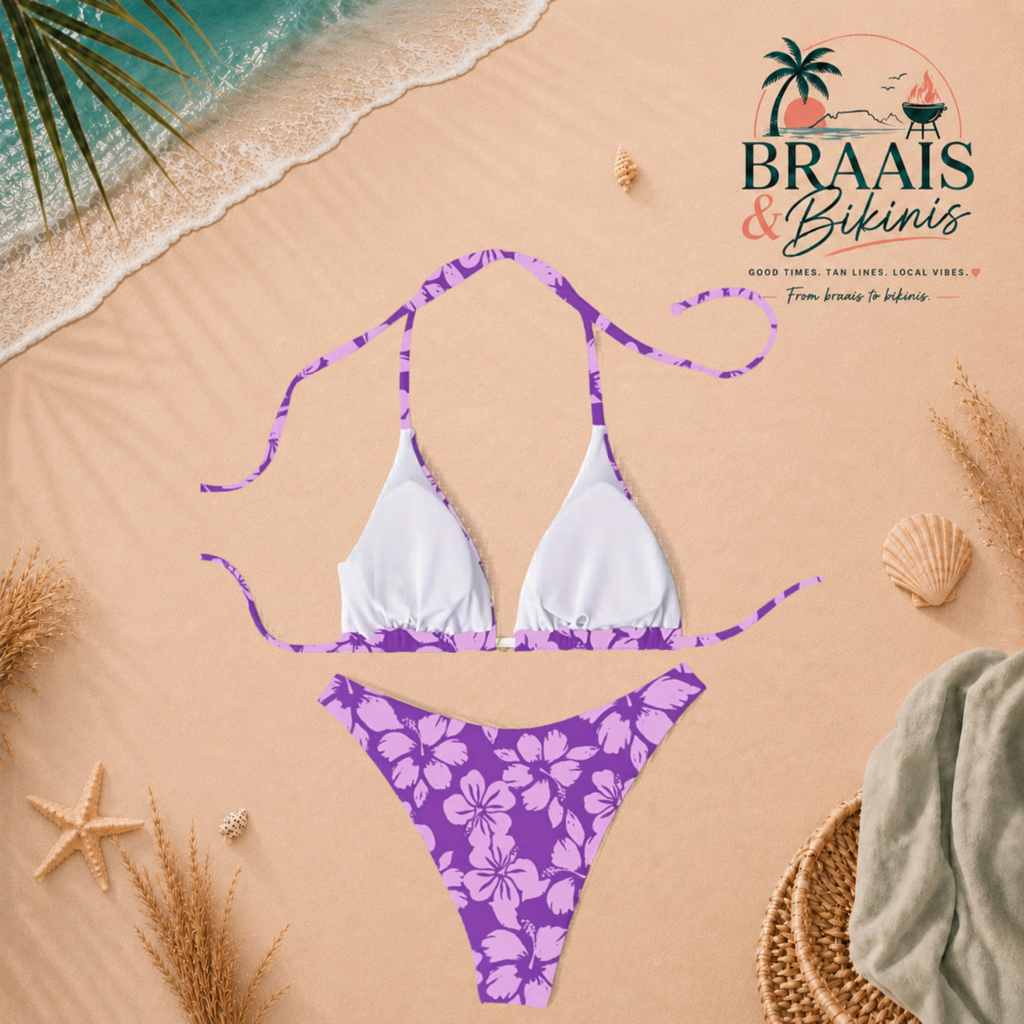 Floral Lace-Up High Cut Bikini Set