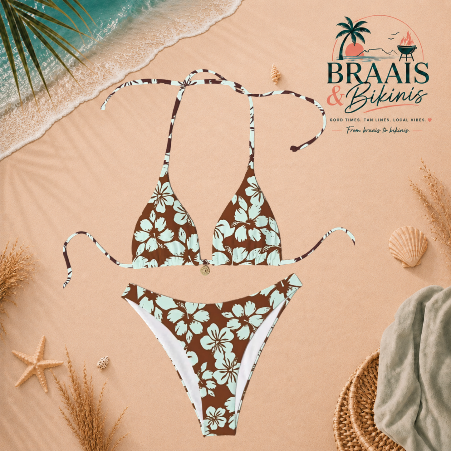 Floral Lace-Up High Cut Bikini Set