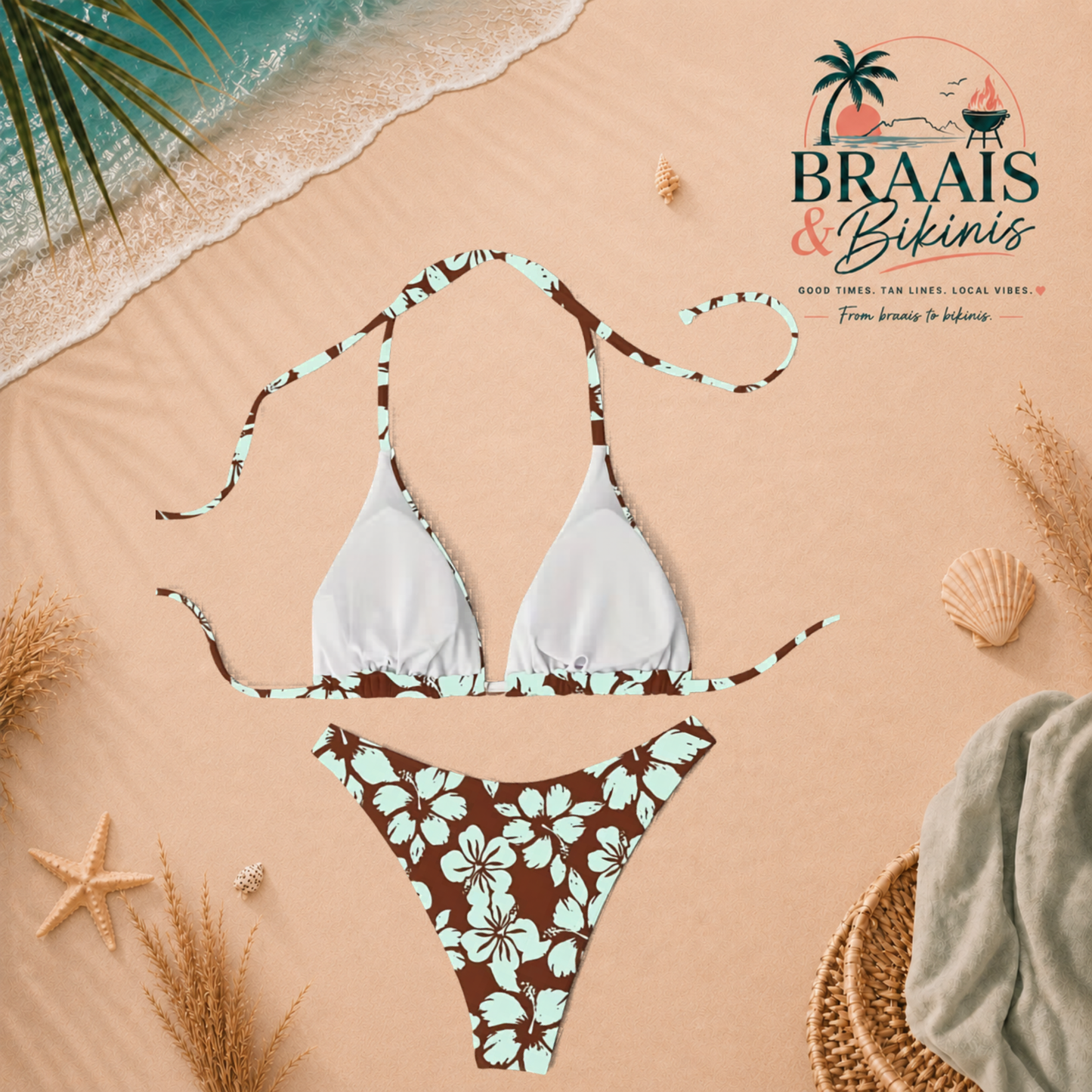 Floral Lace-Up High Cut Bikini Set