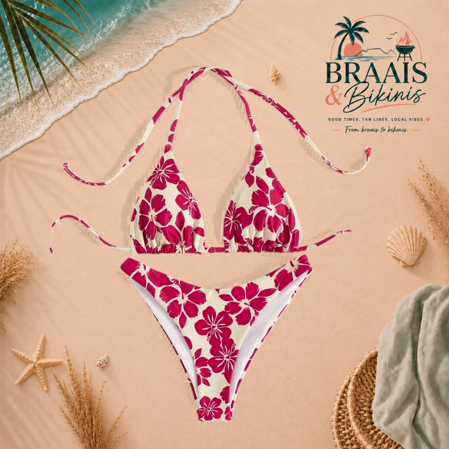 Floral Lace-Up High Cut Bikini Set