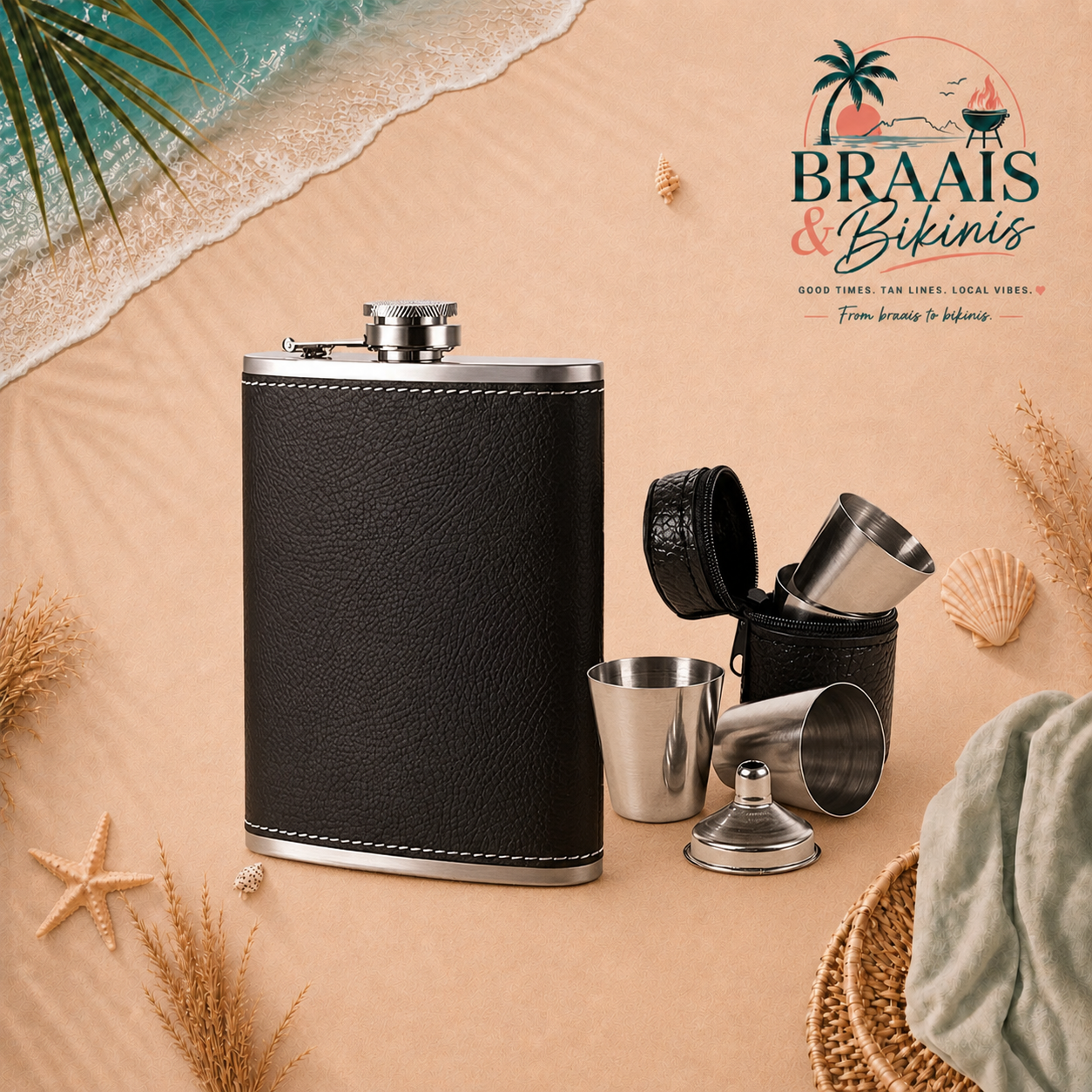 Leather Hip Flask Gift Set