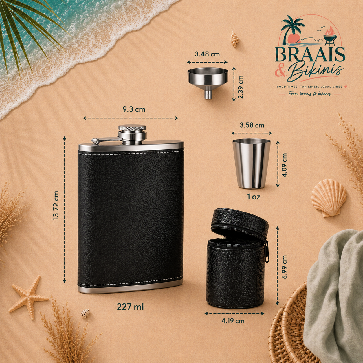 Leather Hip Flask Gift Set