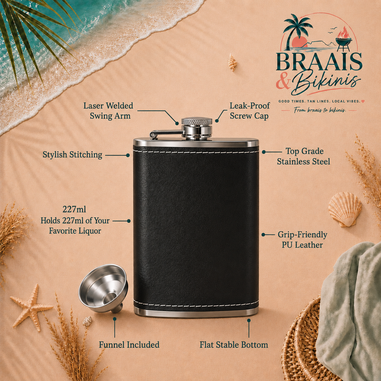 Leather Hip Flask Gift Set