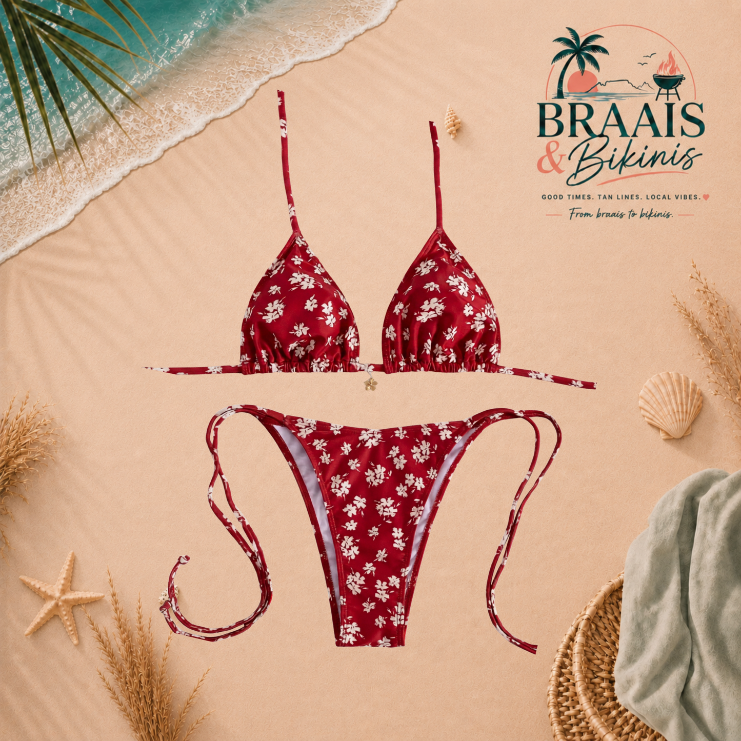 Red Ditsy Floral Bikini Set