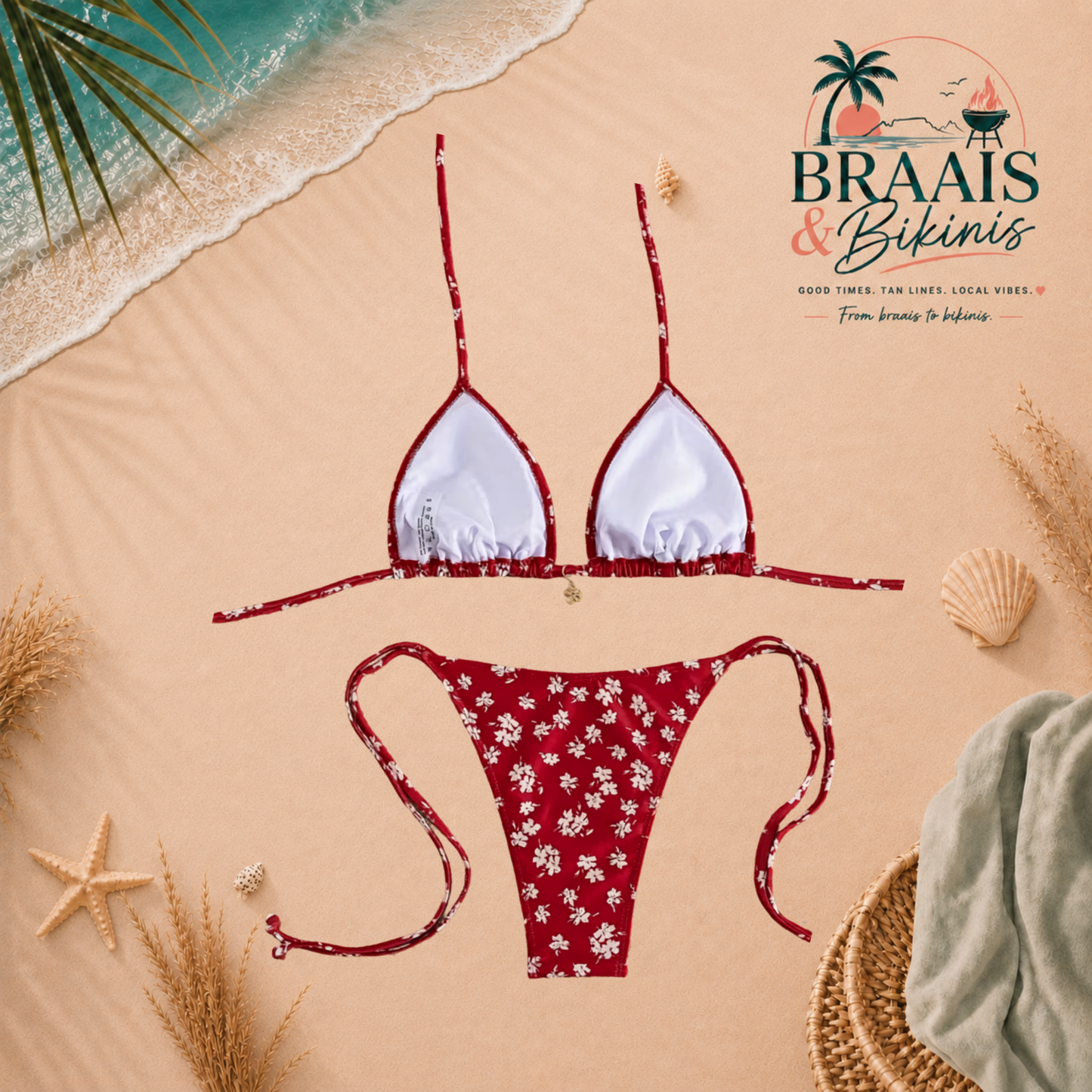 Red Ditsy Floral Bikini Set