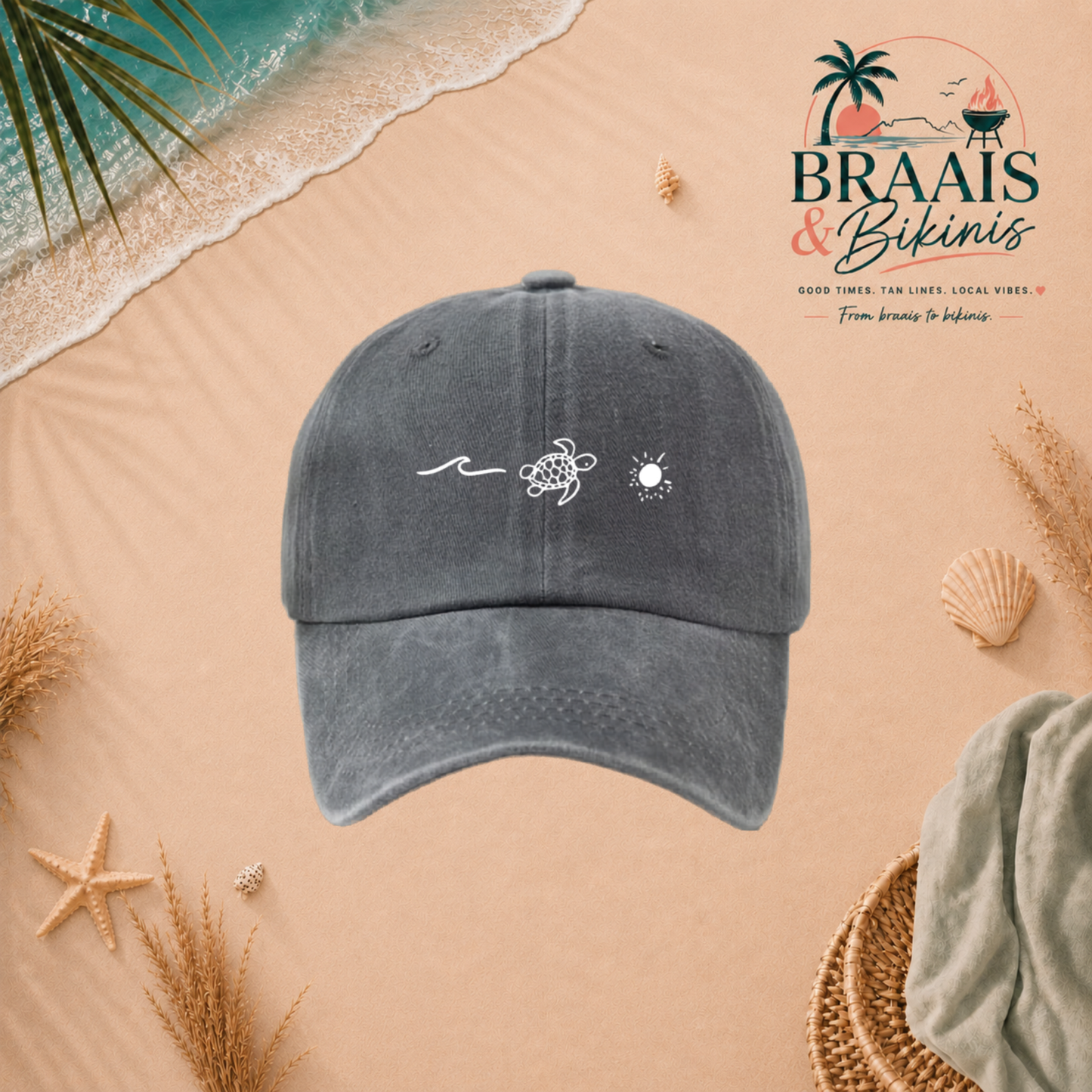 Wave & Turtle Washed Cap
