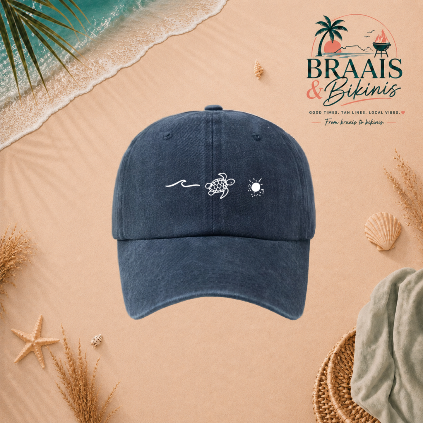 Wave & Turtle Washed Cap