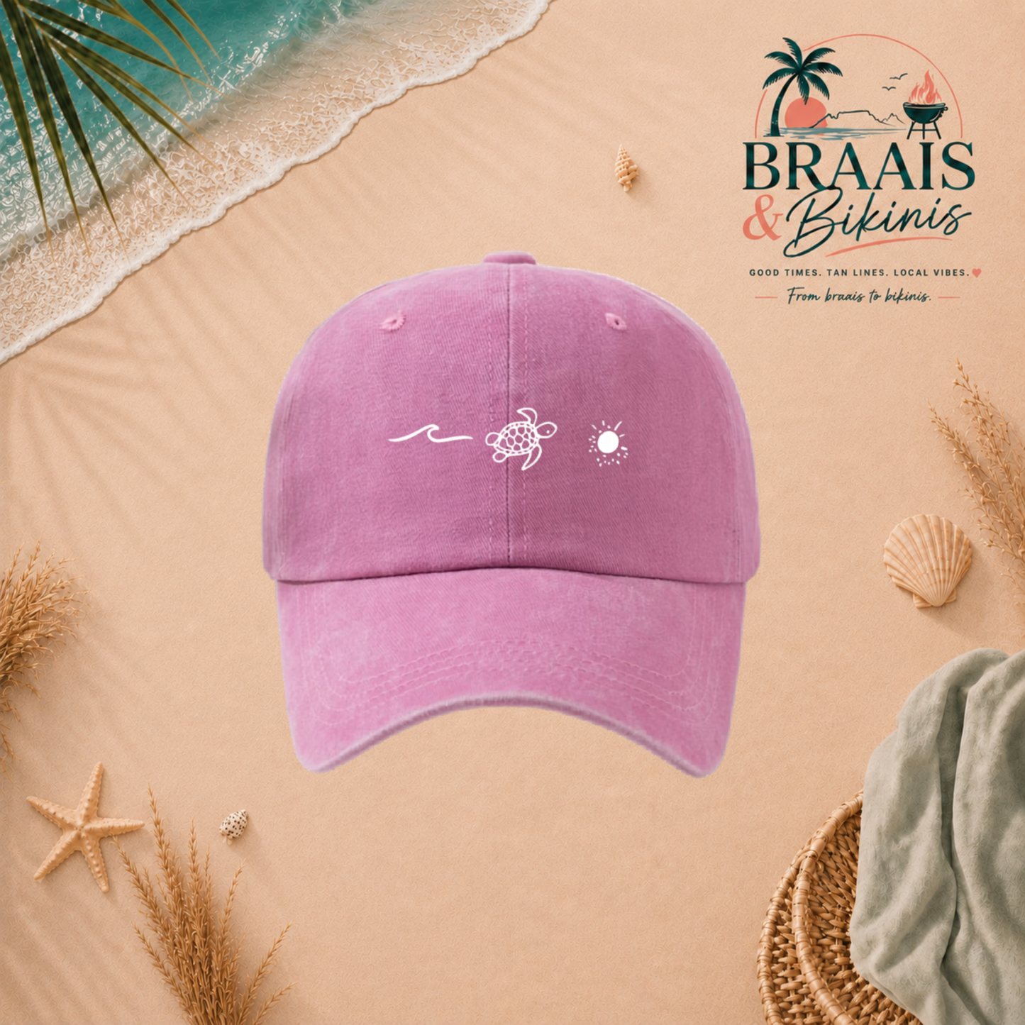 Wave & Turtle Washed Cap