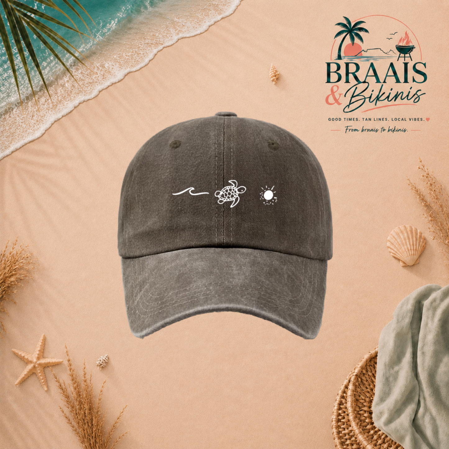 Wave & Turtle Washed Cap